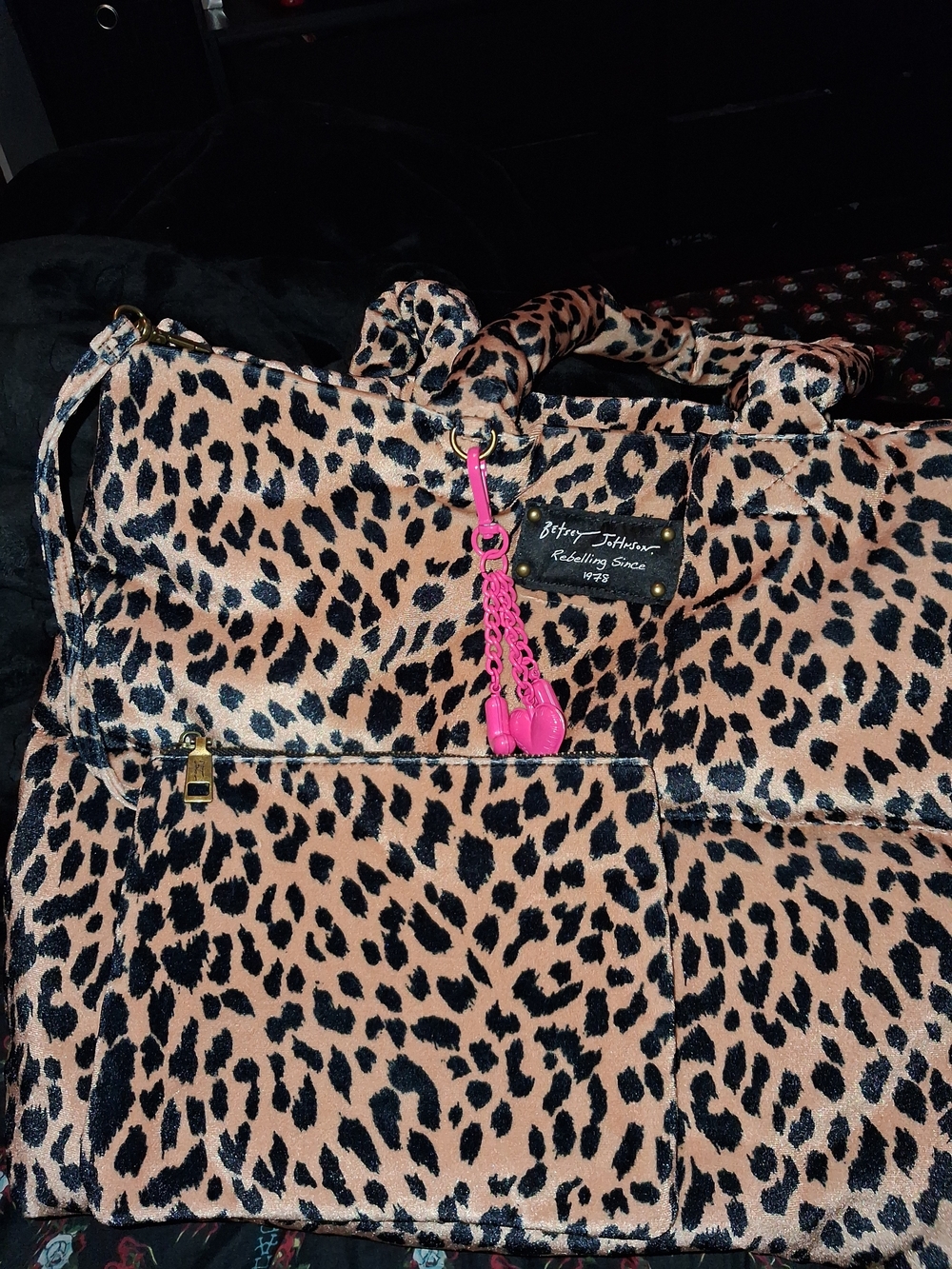 Betsey Johnson Leopard Print Tote with Pink Charm - Picture 6 of 8